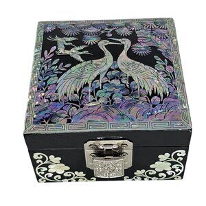 Mother Of Pearl February Mountain Crane Miniature Jewelry Box